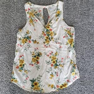 Floral Sleeveless Top - Cream with Yellow Flowers